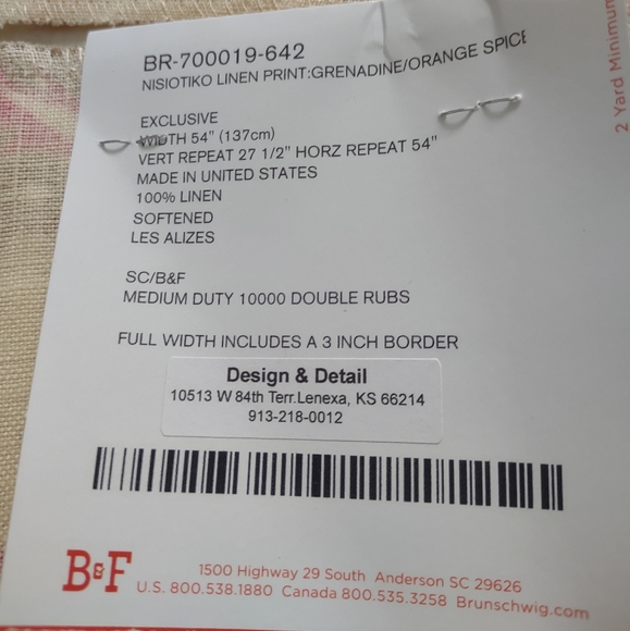 Brunschwig & Fils linen Nisiotiko print grenadine orange spice 3 samples - Picture 3 of 7